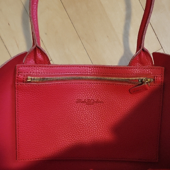 Mark And Graham Red Leather Tote Bag Purse -  J - Picture 9 of 12